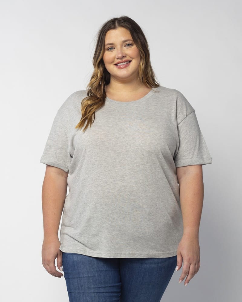 Front of a model wearing a size 2X Must Have Tee in Heather Grey by chicka-d. | dia_product_style_image_id:289423